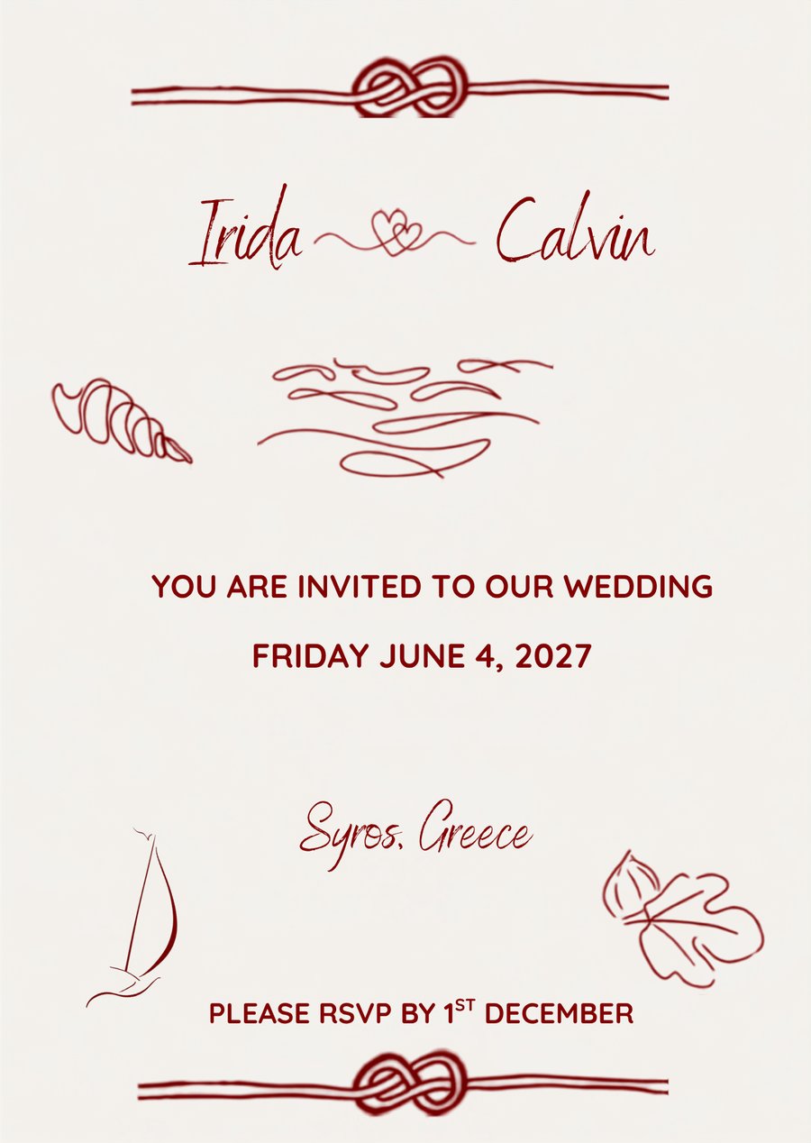 Irida and Calvin wedding invitation